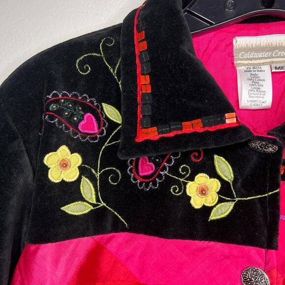 Coldwater Creek Art-to-Wear Embroidered Velvet Patchwork Appliqued Jacket Sz. M - Picture 3 of 11